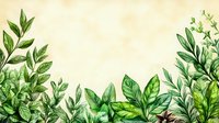 Watercolor green leaves and branches border on aged paper background, botanical nature frame design with fresh spring foliage and vintage texture.