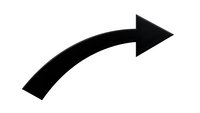 Black curved arrow pointing right on white background isolated for graphic design and presentation use.