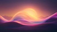 Vibrant sunset over abstract purple mountain landscape with glowing orange sun and flowing neon waves creating dreamy atmospheric scenery.