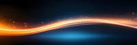 Glowing orange wave with sparkles flows across dark blue background creating dynamic motion effect for technology and communication designs.