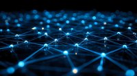 Glowing blue network connections on dark background illustrate digital technology, artificial intelligence, and global communication systems in modern world.