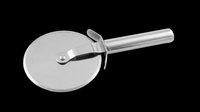 Stainless steel pizza cutter with circular blade and ergonomic handle, isolated on transparent background. Ready for kitchen design, clipart, print-on-demand products, and sublimation projects.