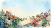 Watercolor floral banner with roses, gold outlines, and pastel blooms on soft background, perfect for greeting cards, invitations, and wedding designs.