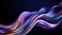 Flowing abstract waves in purple, blue, and gold colors with sparkles on black background create dynamic motion effect for luxury design projects.