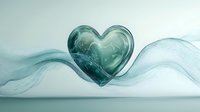 Translucent heart shape with flowing smoke effect in soft turquoise tones against light background, creating ethereal romantic atmosphere for valentines and love concepts.