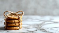 Stack of homemade chocolate chip cookies tied with rustic twine on marble surface, soft focus background for food photography and bakery marketing.