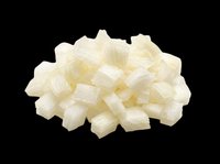 Diced onion pieces isolated on transparent background, ready for culinary design, recipe graphics, food packaging, cooking blogs, restaurant menus, and print-on-demand kitchen products.