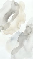 Abstract watercolor painting with soft gray and beige flowing shapes on white background for modern interior design and artistic projects.