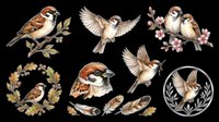 Sparrow birds isolated on transparent background, ready for t-shirt design, clipart, stickers, sublimation and print-on-demand products.