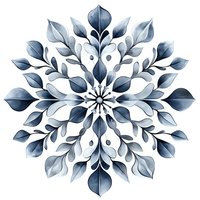 Monochromatic blue watercolor mandala with delicate leaf pattern radiating from center on white background, isolated design element for creative projects.