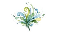 Elegant floral ornament with swirling leaves in green and blue tones on white background for decorative design projects and botanical artwork.