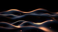 Abstract wavy lines with glowing orange and blue gradient effect on dark background, flowing motion design with light particles and smooth curves creates modern digital art.