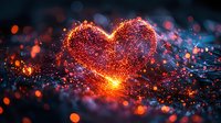 Glowing red heart shape formed by luminous particles with magical sparkle effect against dark background, creating romantic atmosphere for Valentine designs.