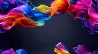 Vibrant multicolored smoke waves creating dynamic abstract shapes against dark background, flowing with rainbow hues of blue, pink, orange and yellow for creative designs.