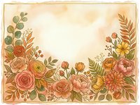 Watercolor autumn floral frame with roses, peonies and leaves in warm orange tones on textured paper background for wedding invitations and greeting cards.