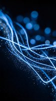 Abstract blue glowing light waves with particles flowing across dark background. Suitable for technology, digital transformation, data flow, and innovation concepts.