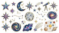 Celestial stars, moons, planets, and galaxies isolated on white background. Astronomy and space themed clipart collection for educational materials, designs, and creative projects.
