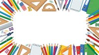 Flat lay arrangement of colorful school and office supplies including pencils, markers, rulers, notebooks and erasers on white background, isolated for design use.