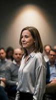Professional businesswoman delivering presentation to corporate audience in conference room with microphone headset for business communication.