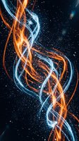 Abstract fire and ice energy streams intertwining in cosmic space with glowing particles and stars creating dynamic motion effect for digital art projects.