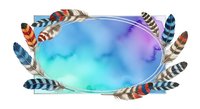 Watercolor gradient frame with colorful feathers arranged in circle, isolated on white background. Suitable for invitations, greeting cards, posters, and design projects.