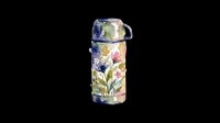 Watercolor floral thermos isolated on transparent background, ready for stickers, t-shirt design, print on demand, sublimation, and clipart projects.