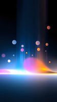 Abstract glowing lights and circles rising from illuminated horizon line against dark background, featuring soft blue, pink, and orange gradient colors.