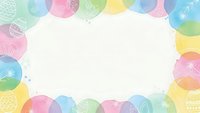 Colorful pastel circles frame with white center space for text or design elements. Abstract geometric background with soft rainbow hues and decorative patterns.
