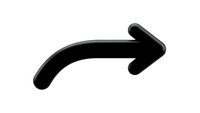 Black curved arrow pointing right isolated on white background for web design, presentations and user interface elements.