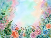 Watercolor floral border with blooming flowers, green foliage, and soft pastel colors on white background. Isolated design element suitable for invitations, cards, and decorative projects.