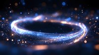Glowing cosmic ring with sparkling particles and light trails on dark space background. Digital art for sci-fi projects, fantasy designs, and futuristic concepts.