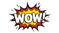 Comic book style WOW explosion burst with red yellow colors isolated on transparent background for graphic design projects and promotional materials.