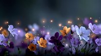 Colorful pansy flowers blooming in garden with magical bokeh lights creating dreamy atmosphere for spring decoration and floral design projects.