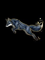 Dark blue fox in mid-leap with gold accents, isolated on transparent background. Ready for t-shirts, stickers, clipart, sublimation, and print-on-demand designs.