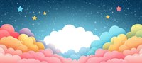 Colorful rainbow clouds with stars in dreamy sky background for children's room decor, baby shower invitations, and fantasy themed designs.