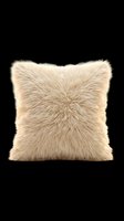 Cream faux fur throw pillow isolated on transparent background, ready for home decor, interior design mockups, e-commerce product displays, and digital design projects.