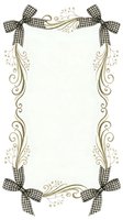 Decorative frame with gingham bows and ornamental scrolls featuring delicate botanical elements, suitable for invitations, greeting cards, and festive designs.