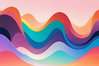 Vibrant layered waves in gradient colors create dynamic abstract composition with fluid motion effect, featuring turquoise, purple, coral and pink tones.