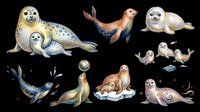 Cute watercolor seals and sea lions clipart set, isolated on transparent background. Great for stickers, t-shirt design, print on demand, and sublimation projects.