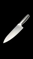 Chef's knife with stainless steel blade and gray handle, isolated on transparent background. Ready for kitchen design, cooking websites, recipe graphics, restaurant menus, and culinary clipart projects.