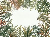 Tropical leaves frame border with palm fronds, monstera and ferns on cream background for botanical design projects and natural decor themes.