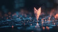 Glowing pink heart-shaped marker on digital financial chart with bokeh light effects and grid pattern in dark blue tones, stock market concept.