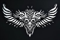 Tribal eagle symbol with geometric ornamental pattern in white on dark background, stylized wings spread wide for tattoo art and decorative design.