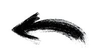 Bold black brush stroke arrow pointing left on white background, created with expressive painterly technique for graphic design projects.