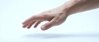 Male hand reaching out on a light background, fingers extended downward, conveying help, connection, or offering in minimalist style.