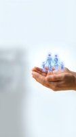 Hands holding glowing holographic family figures representing life insurance protection and healthcare coverage for loved ones.