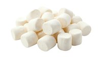 Pile of white marshmallows isolated on white background, ready for design use in food and beverage projects.