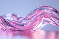 Flowing pink and purple liquid waves with glitter sparkles create mesmerizing abstract macro texture on reflective surface. Artistic fluid motion photography.