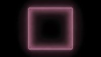 Glowing pink neon square frame on dark black background with soft light effect for banners, posters, and digital design.