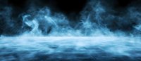 Mysterious blue smoke rising from dark water surface creates atmospheric misty backdrop with dramatic lighting effects and ethereal fog movement.
